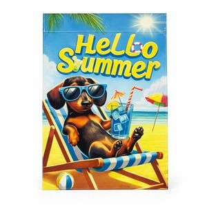 Hello Summer Dachshund Garden Flag 12x17.5 Beach Dog Yard Decor New